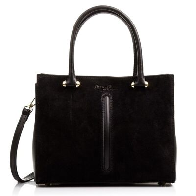 Fulvia Women's Tote Bag. Genuine Leather Ruga Suede - Black
