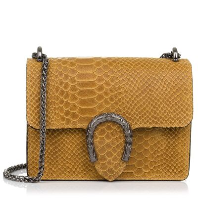 Lorenza Women's Handbag. Genuine Leather Suede Engraving Snake - Leather