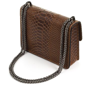 Lorenza Sac à Main pour Femme en Cuir Véritable Serpent Gravé en Daim - Marron 8