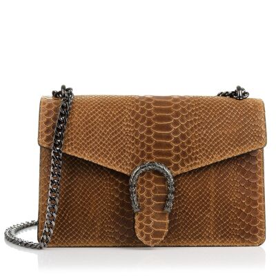 Luce Women's Handbag. Genuine Leather Suede Engraving Snake - Leather