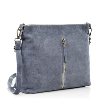 Sac à bandoulière Mareta pour femmes en cuir suédé véritable - Bleu 7