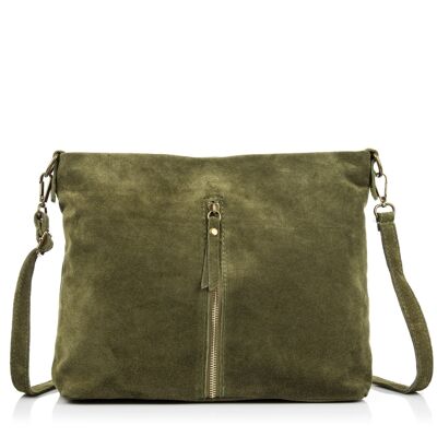 Mareta Women's shoulder bag. Genuine Suede Leather - Green