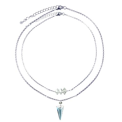 Layered Shard Necklace - Denim Blue & Silver