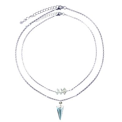Layered Shard Necklace - Denim Blue & Silver