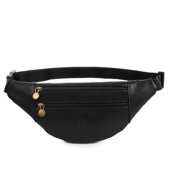 Sac banane mode unisexe Clara en cuir véritable Sauvage - Noir 6