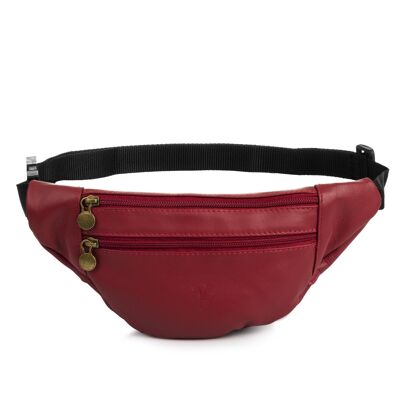 Sac banane mode unisexe Clara en cuir véritable Sauvage - Rouge