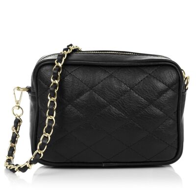 Cleopatra Women's Shoulder Bag. Genuine Leather Quilted Leather - Black