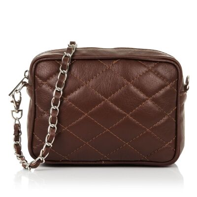 Cleopatra Women's Shoulder Bag. Genuine Leather Quilted Leather - Brown