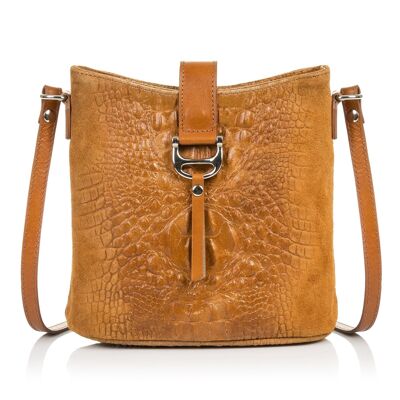 Generous Women's Shoulder Bag. Genuine Leather Suede Crocodile Engraving - Leather