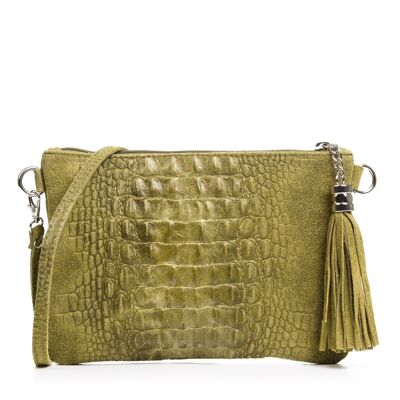 Severa Women's Shoulder Bag. Genuine Leather Suede Crocodile Engraving