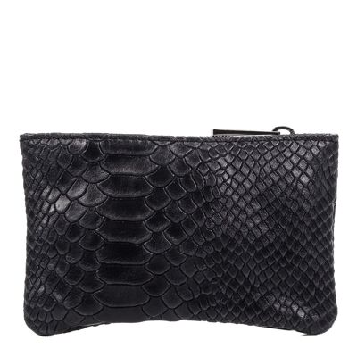 Seconda Cartera Mujer Mujer.Piel auténtica Gamuza Grabado Serpiente - Negro