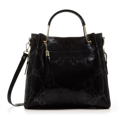 Orsolina Woman tote bag. Genuine Leather Suede Snake Print