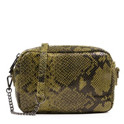 Santina Women's shoulder bag. Genuine Python Suede Leather - Green