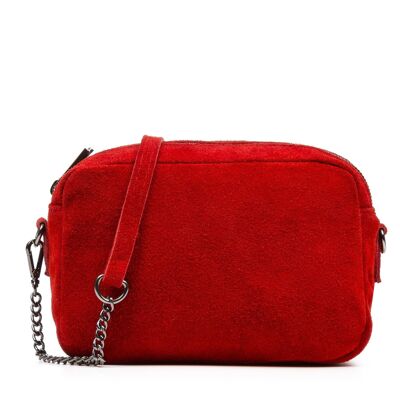 Santina Women's shoulder bag. Genuine Suede Leather - Red