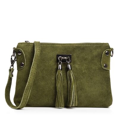 Savina Women's shoulder bag. Genuine Suede Leather - Green