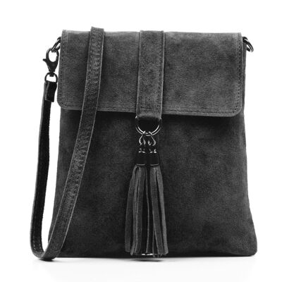 Scolastica Women's Shoulder Bag. Genuine Suede Leather - Black