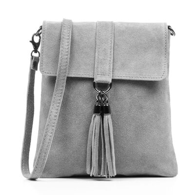Scolastica Women's shoulder bag. Genuine Suede Leather - Gray