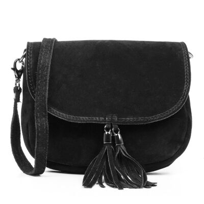 Sebastiana Women's Shoulder Bag. Genuine Suede Leather - Black