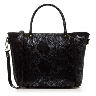 Paola Women's Tote Bag. Genuine Leather Suede Snake Print - Black