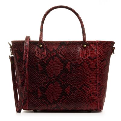 Paola Women's Tote Bag. Genuine Leather Suede Snake Print - Red