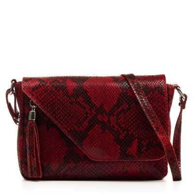 Perla Bolso bandolera Mujer.Piel auténtica Gamuza Estampado Serpiente - Rojo