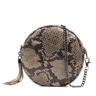 Samona Women's shoulder bag. Genuine Python Suede Leather - Taupe
