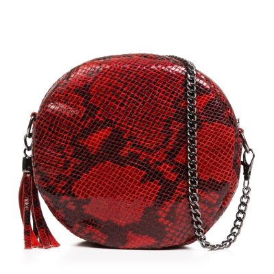 Samona Women's shoulder bag. Genuine Python Suede Leather - Red