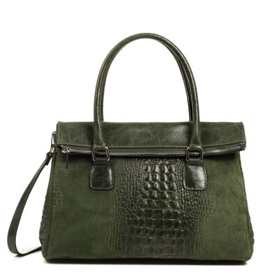 Margherita Women's Tote Bag. Genuine Leather Suede Crocodile Engraving Suede Stonewashed