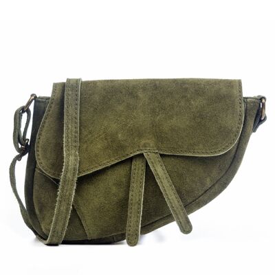 Susanna Women's Shoulder Bag. Genuine Suede Leather - Dark Green