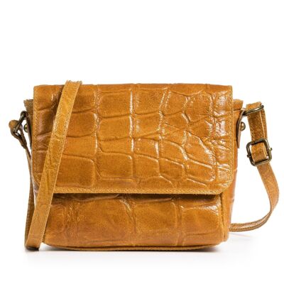 Telica Women's Shoulder Bag. Genuine Leather Suede Crocodile Engraving - Leather