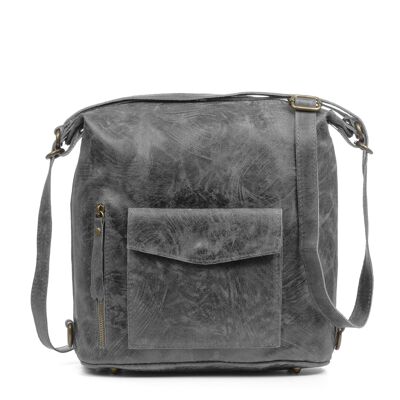 Irene Women's Backpack Shoulder Bag. Genuine Leather Suede Stonewashed - Dark Gray