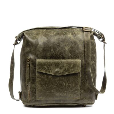 Irene Women's Backpack Bag. Genuine Leather Suede Stonewashed - Dark Green