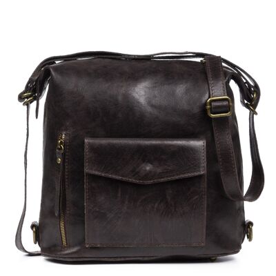 Irene Women's Backpack Shoulder Bag. Genuine Leather Suede Stonewashed - Chocolate Brown
