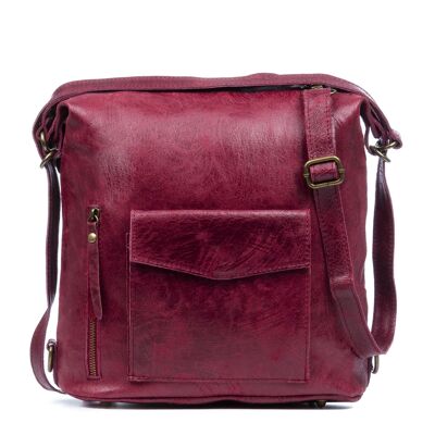 Irene Women's Shoulder Bag. Genuine Leather Suede Stonewashed - Garnet