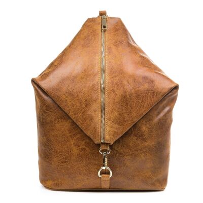 Lorena Women's backpack bag. Genuine Suede Stone Washed Leather - Brown
