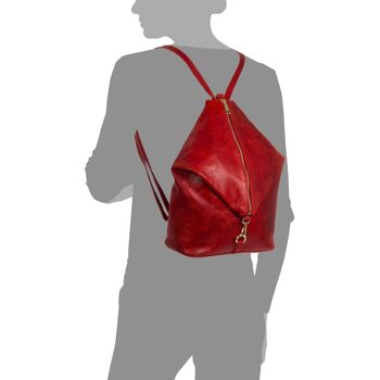 Sac à dos pour femme Lorena en cuir suédé véritable délavé - Rouge 9