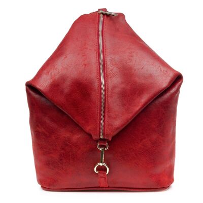 Lorena Women's backpack bag. Genuine Suede Stone Washed Leather - Red