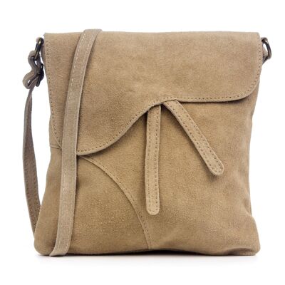 Ulfa Women's shoulder bag. Genuine Suede Leather - Taupe