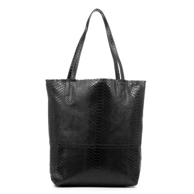 Venera Women's Shoulder Bag. Genuine Leather Suede Engraved Snake - Black