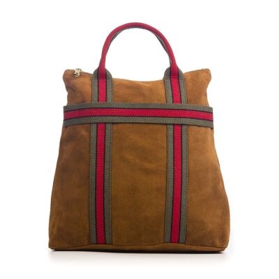 Venusta Women's Backpack Bag. Genuine Leather Suede Premium Canvas Print - Leather