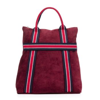 Sac à dos pour femme Venusta en cuir véritable suédé imprimé sur toile de qualité supérieure - Bordeaux 1