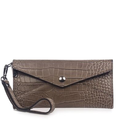 Viola Women's Women's Wallet. Genuine Leather Crosta Engraved Crocodile - Brown