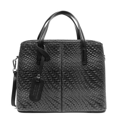 Violante Woman tote bag. Genuine suede leather embossed interlacing. - Black