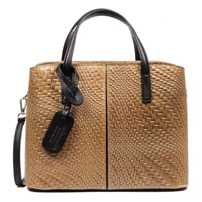 Violante Woman tote bag. Genuine suede leather embossed interlacing. - Taupe