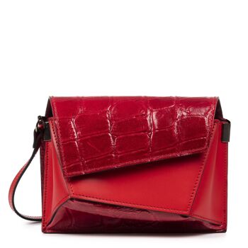 Alessia Sac à Bandoulière pour Femme en Cuir Véritable Daim Gravé Crocodile Large Ruga - Rouge 6