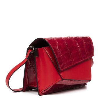 Alessia Sac à Bandoulière pour Femme en Cuir Véritable Daim Gravé Crocodile Large Ruga - Rouge 7