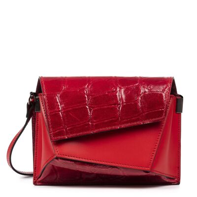 Alessia Women's Shoulder Bag. Genuine Leather Suede Engraved Crocodile Large Ruga - Red