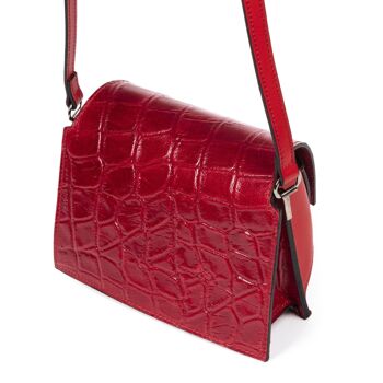 Alessia Sac à Bandoulière pour Femme en Cuir Véritable Daim Gravé Crocodile Large Ruga - Rouge 3