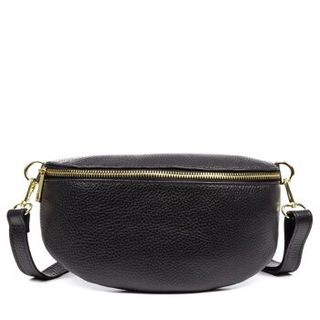 Ambra Sac banane mode unisexe. Cuir véritable Dollaro - Noir 6