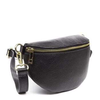 Ambra Sac banane mode unisexe. Cuir véritable Dollaro - Noir 7